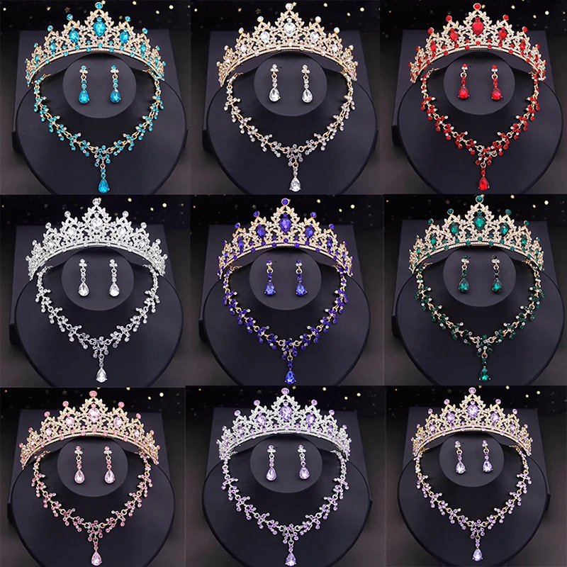 

Princess Crown and Jewelry Sets Small Tiaras Headdress Prom Birthday Girls Wedding Dress Costume Jewelry Bridal Set Accessories