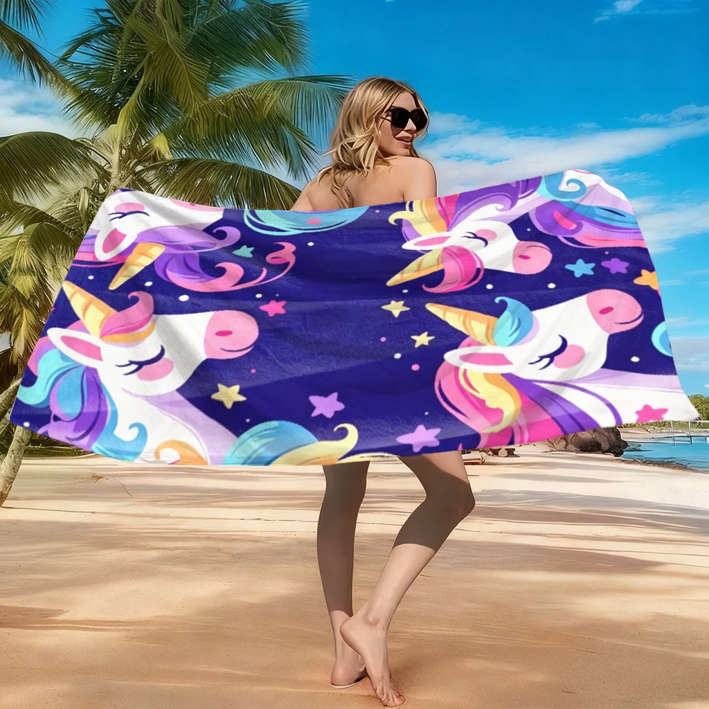 Cute Unicorn Print Beach Towel Microfiber Quick Dry Super Absorbent Soft Swimming Pool Towel for Kids Girls Adults Summer