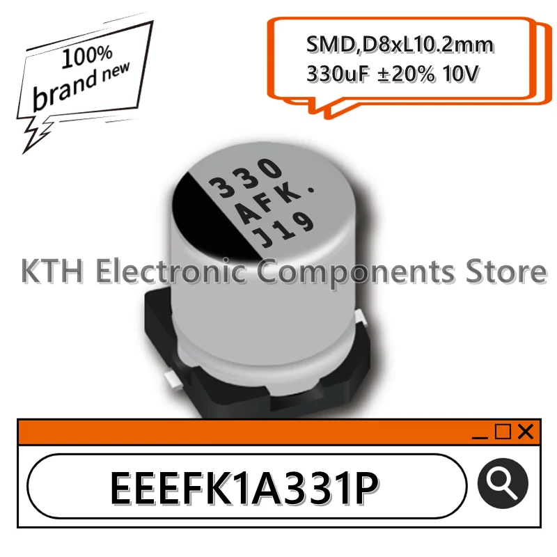 10Pcs 100% brand new EEEFK1A331P EEE-FK1A331P Aluminum electrolytic capacitors 330uF 10V SMD8x10.2mm Silk screen 330 AFK