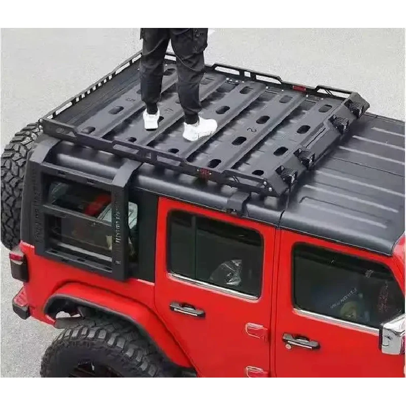 2/4 Door Aluminum Steel & Iron Roof Rack LED Light Lage Rack Climbing Ladder Cargo Basket for  Wrangler JK JL JT