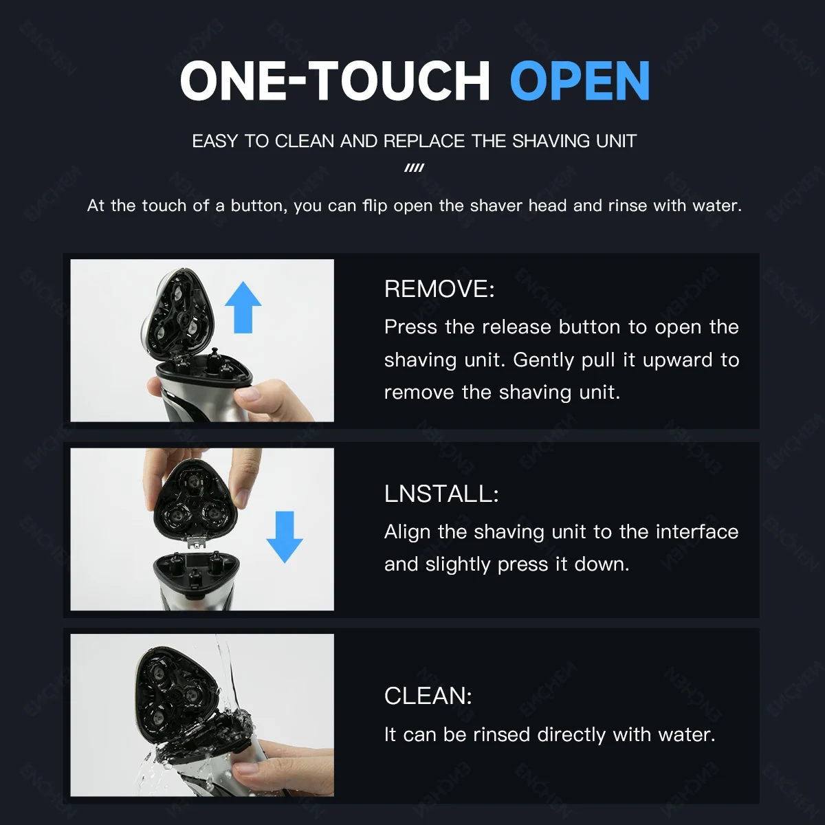ENCHEN Blackstone plus Electrical Rotary Shaver Full Body Washable IPX7 Waterproof Dry Wet Dual Use Rechargeable Shaving Machine