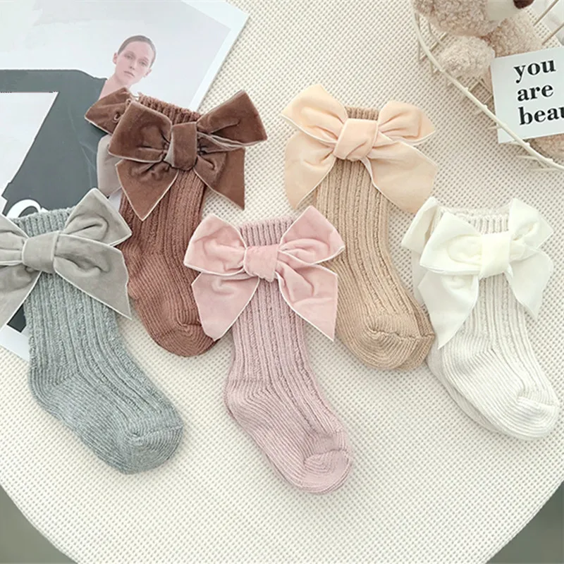 

Winter Baby Infant Socks Thick Knitted Girls Ankle Socks Big Bows Warm Cotton Children Socks Toddlers Boot Socks 0-5Years