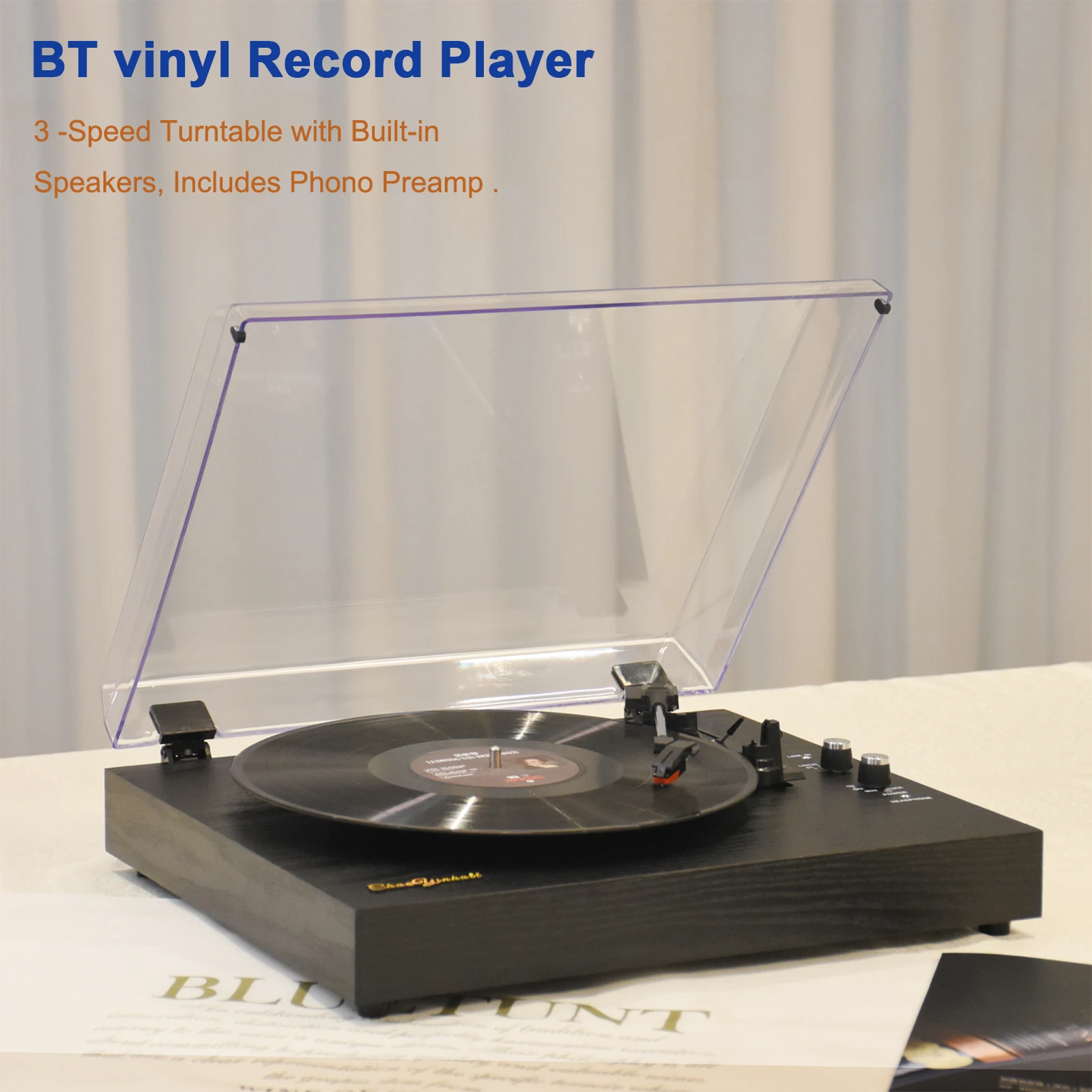 Vinyl Record Player Retro Turntable Vintage Gramophone Compatible with 7/10/12in Vinyl Records 33/45/78 RPM Speeds BT5.3 Speaker