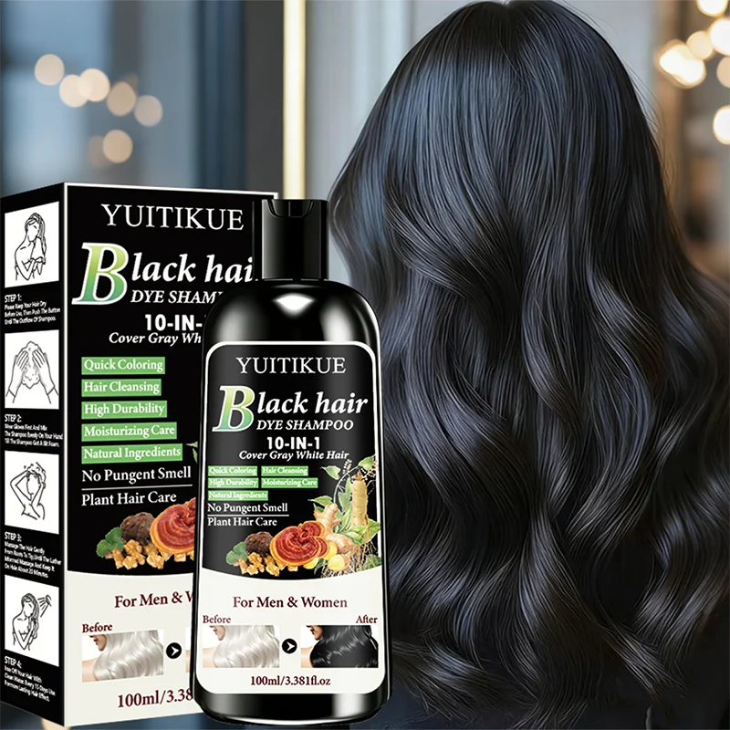Natural Plant Black Coloring Shampoo 10 In 1 Quick Cover Grey Hair No Pungent Smell Moisturizing Hair Dye Care Men Women 100ml