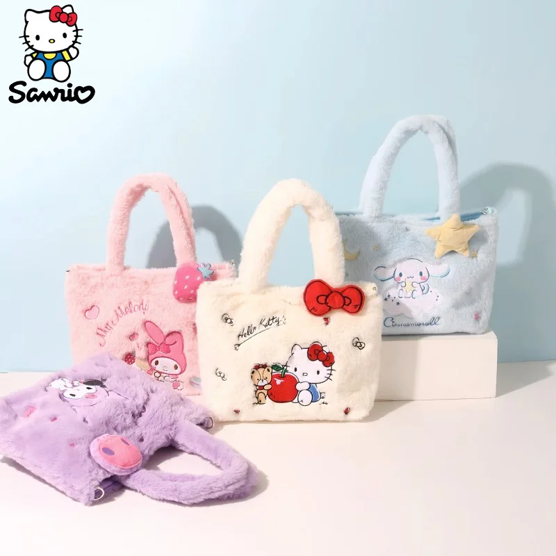 Sanrio กระเป๋าผ้ากำมะหยี่สำหรับเด็กผู้หญิง, กระเป๋าผ้ากำมะหยี่ Cinnamoroll กระเป๋า Crossbody กระเป๋าสะพายไหล่ Kuromi Y2k ความจุสูง