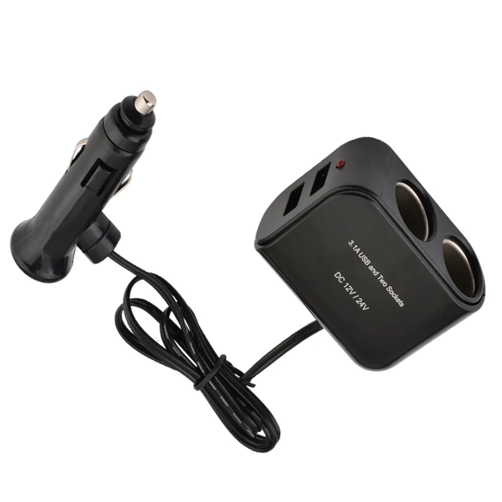 

Hot Universal USB 2 Way Car Cigarette Lighter +LED Light Switch 12V/24V Auto Socket Splitter Charger Vehicle Lighter Adapter
