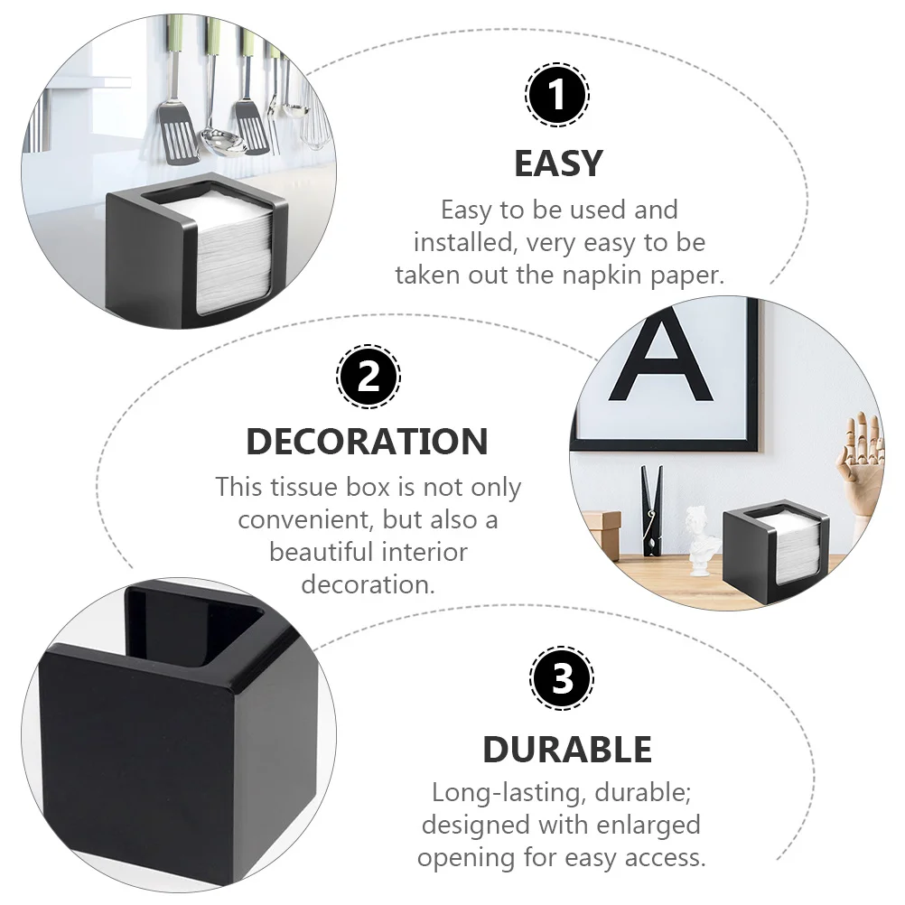 

1Pcs Tissue Box Modern Black Acrylic Tissue Holder Car Table Napkin Storage Paper Towel Organizer Large Opening Facial