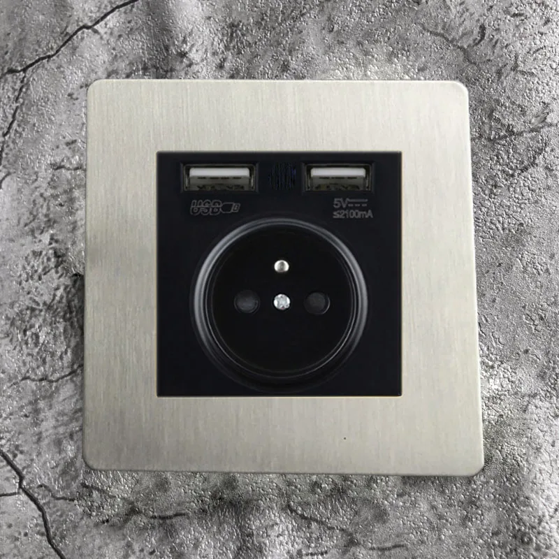 Wall Light Toggle Switch 1-4 Gang 2 Way Silver Stainless Steel Brushed Panel Switch EU Outlet