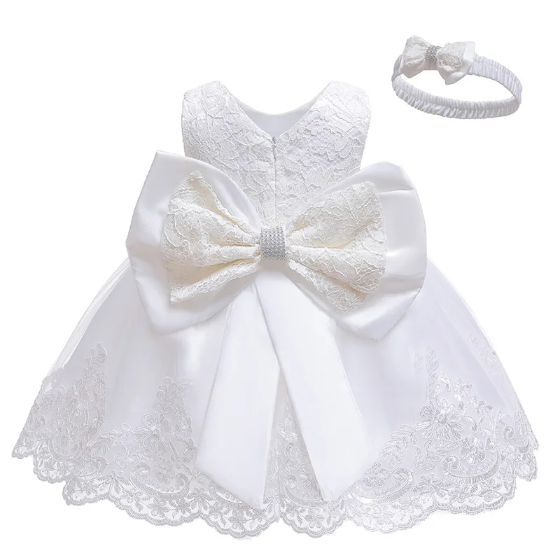 LZH Baby Girls Dress Newborn Clothes Princess Dress+Headwear For Toddler 1st Year Birthday Wedding Christening Infant Party Gown