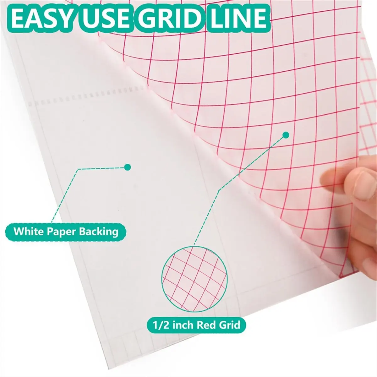 A20I Clear Vinyl Transfer Paper Tape Roll-Red Alignment Grid Clear,Transfer Paper for Silhouette Cameo (12Inch X 50 Ft)