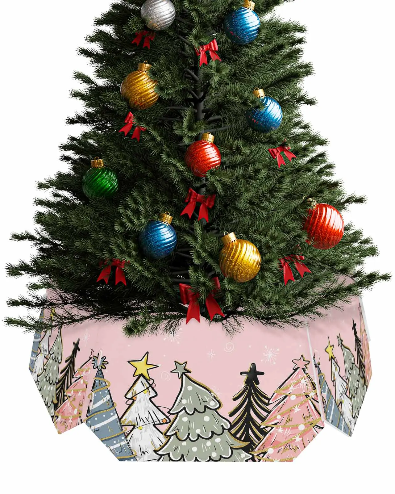 Hand-Painted Snowflakes Christmas Tree Creative Printed stereoscopic Tree Bottom Decoration Festival Party Tree Skirt