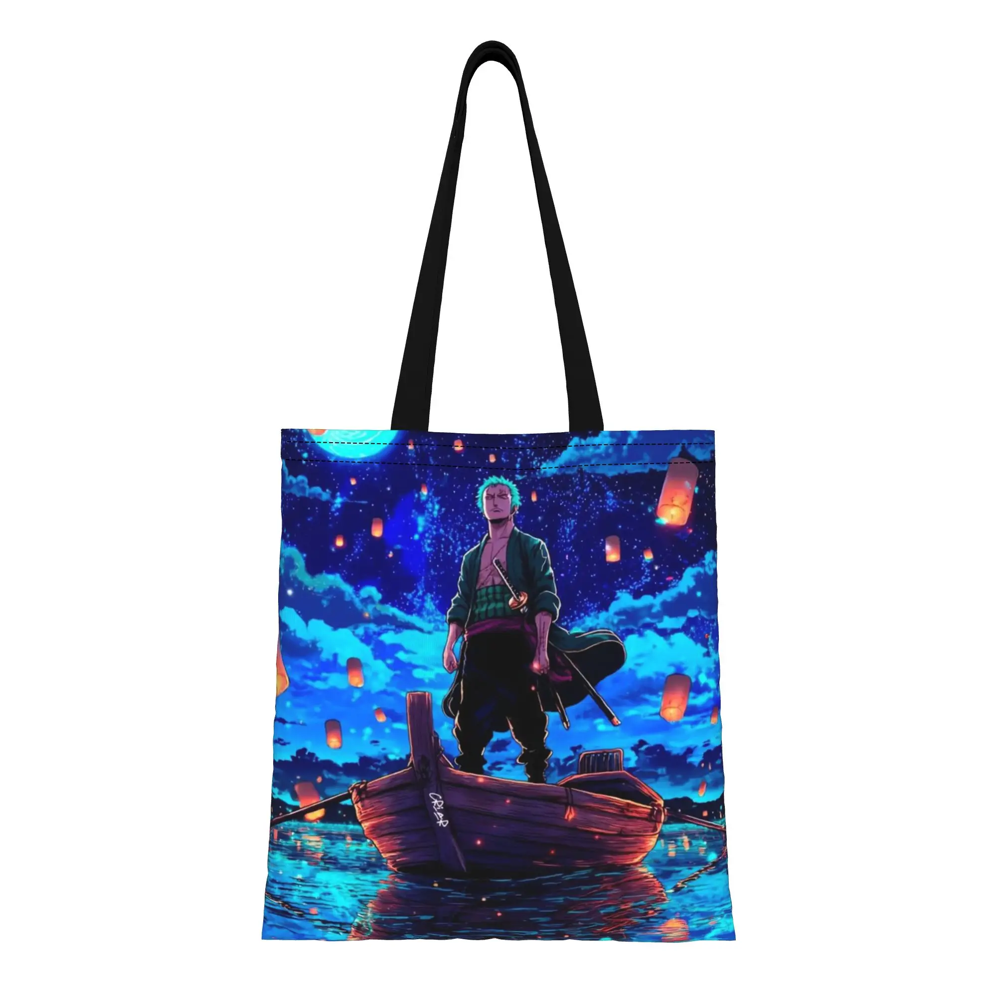 

Back to school season Pirate King Anime One Piece Canvas Tote Bag Perfect for Travel Women's Top-Handle Bags
