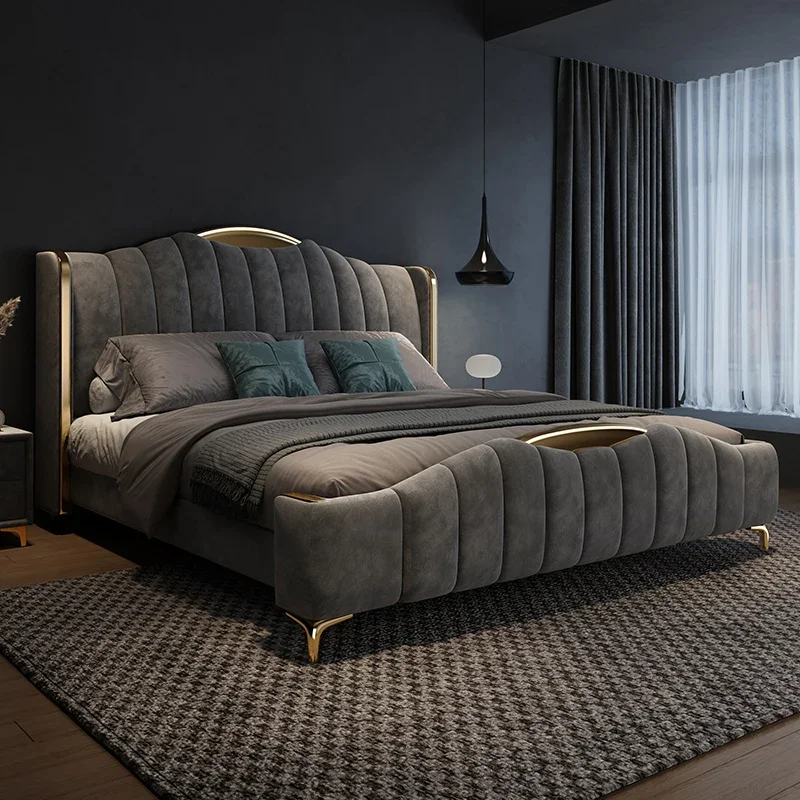 Light luxury high PC and console game bedroom, modern simple wedding bed, Italian suede technology cloth bed
