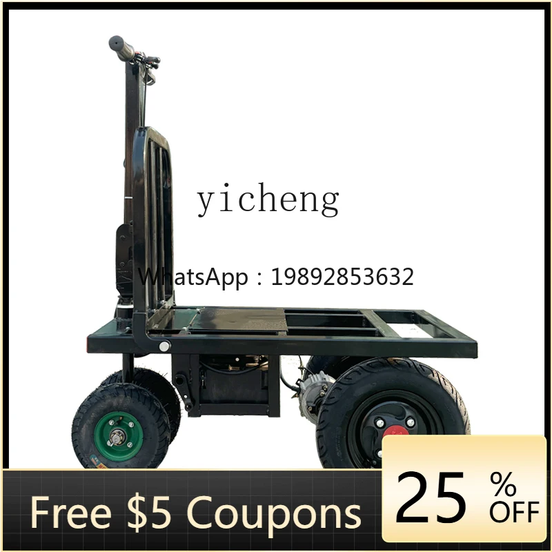 

JX electric hand push flatbed truck to pull cement tiles special construction site load folding truck to pull goods four-wheel
