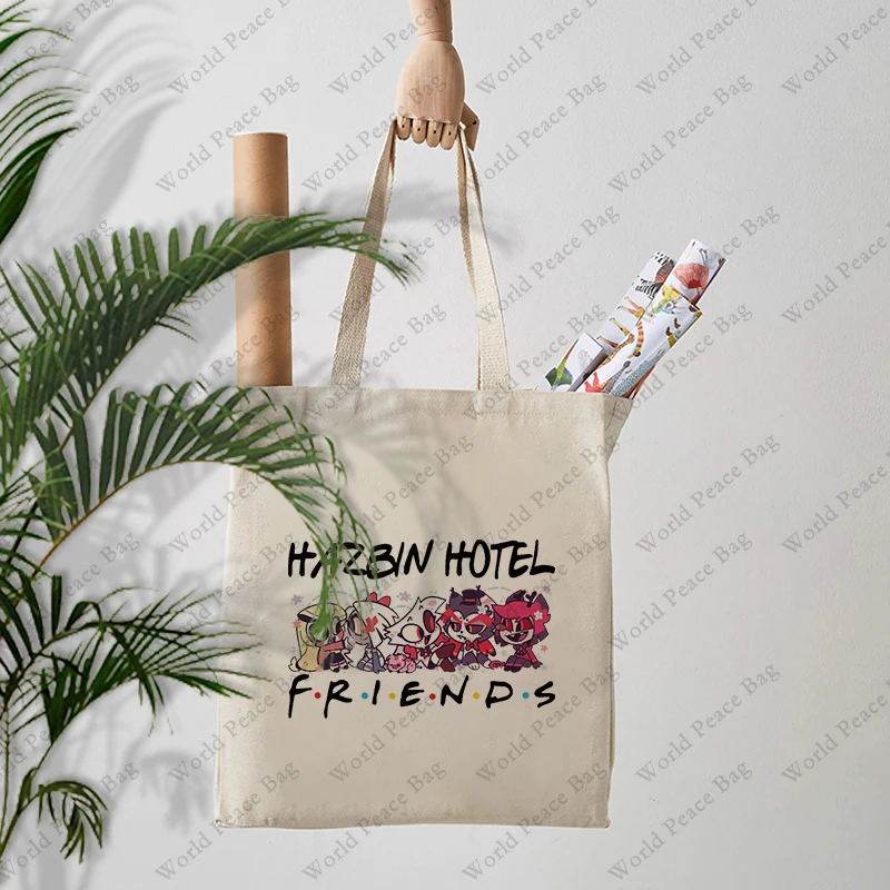 1 قطعة هالوين هازبين فندق الأصدقاء نمط حمل حقيبة قماش حقيبة كتف للسفر التنقل اليومي المرأة حقيبة تسوق قابلة لإعادة الاستخدام