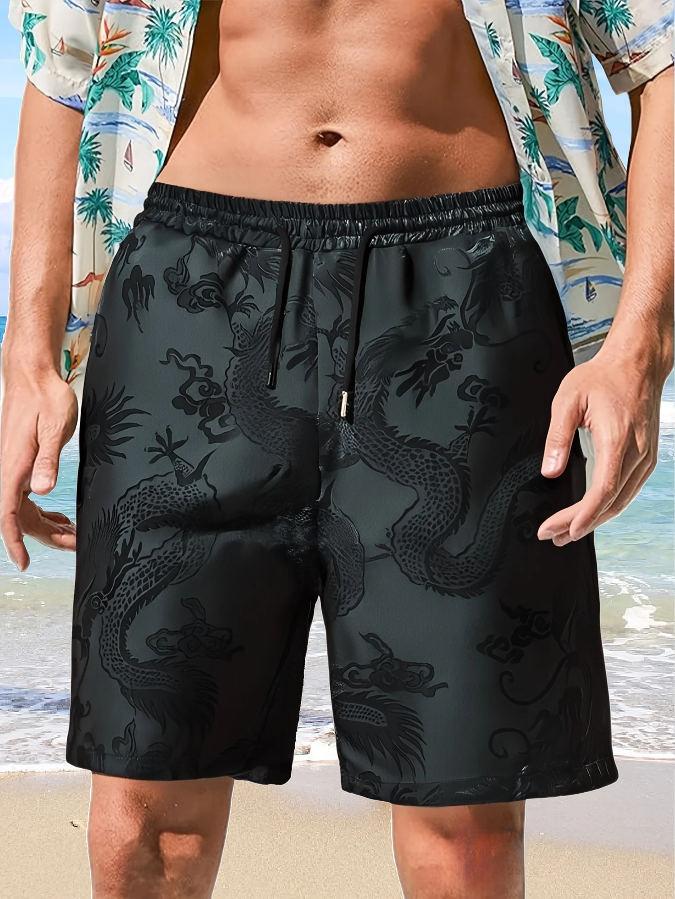 Novelty Men's Shorts Swim Beach Shorts 3D Chinese Dragon Printed Surfboard Shorts Swim Trunks Men and Women Shorts