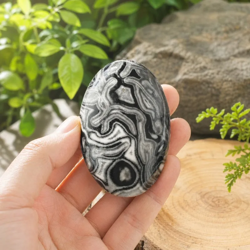 1pc Natural Picasso Jasper & Black Crazy Lace Agate Palm Stone, Polished Loose Specimen, Collectible Stone, Home Desk Decor