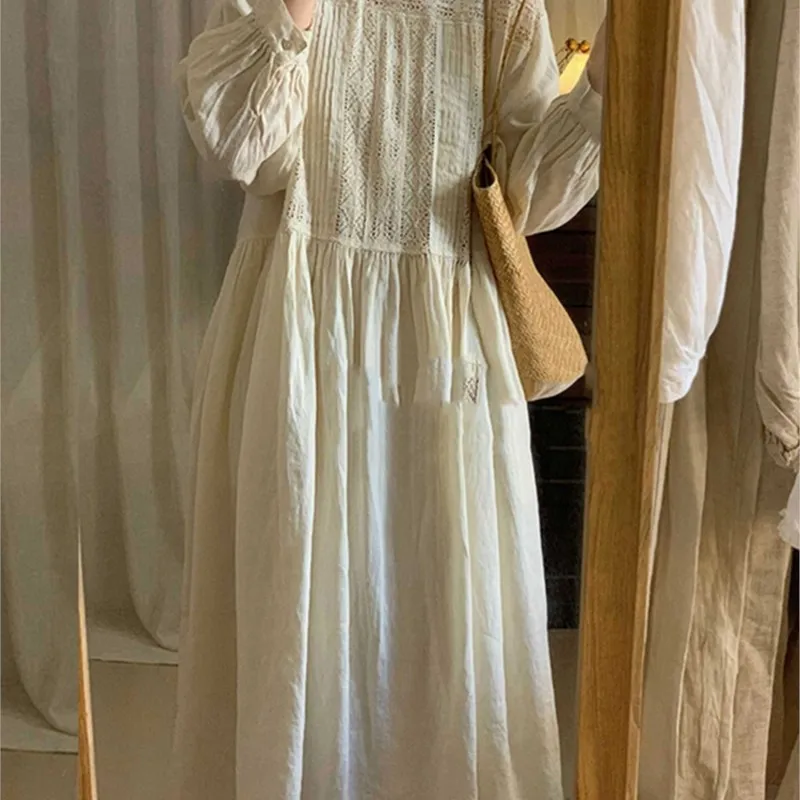 

New Style Elegant Age-Reducing Pure Beige Long-Sleeved Dress for Women