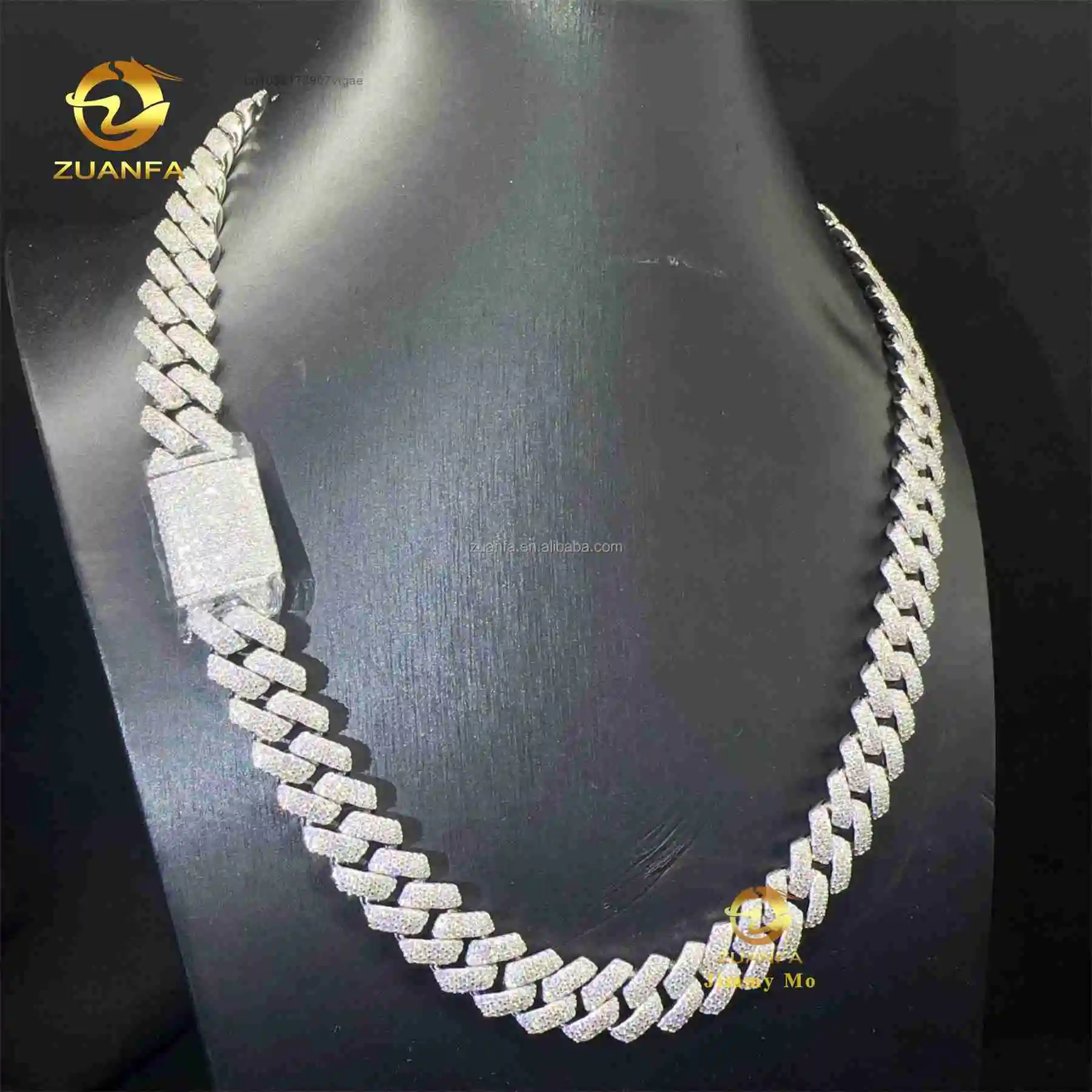 Diamond Pass Tester 925 Solid Silver 14mm Three Rows Big Guy Buss Down Iced Out Hip Hop VVS1 Moissanite Miami Cuban Link Chain.