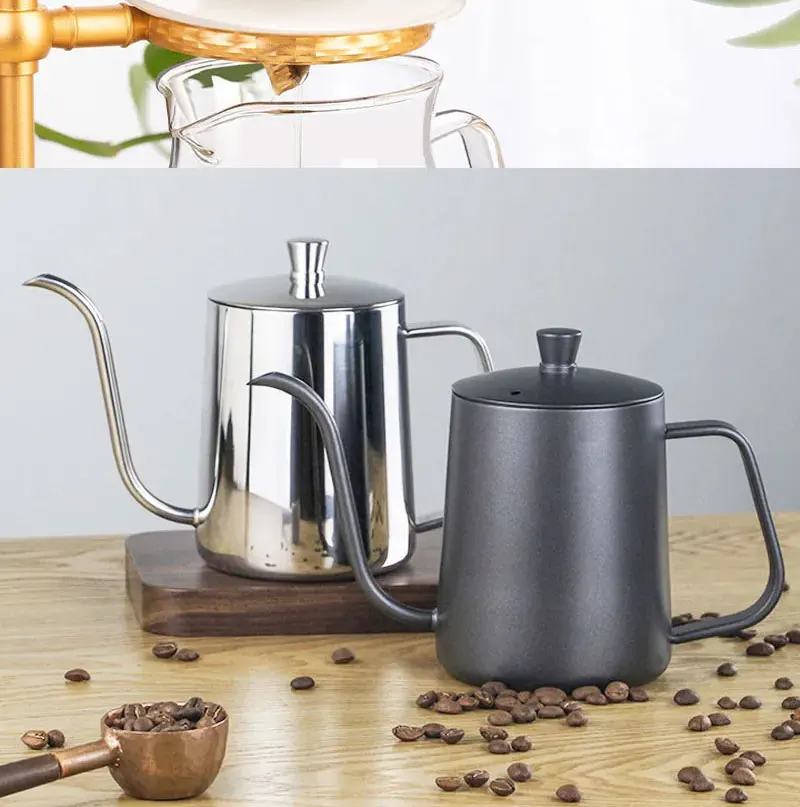 Edelstahl Pour-over Kaffeemaschine Hängen Ohr Hand Brauen Topf Haushalt Lange auslauf Feinen Mund Wasserkocher Tropf Wasserkocher Lange topf – Detail 2