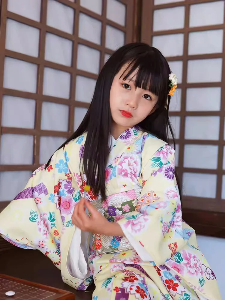 

Girls Japanese Traditional Kimono Sakura Prints Kids Summer Yukata Performance Dress Halloween Cosplay Costume