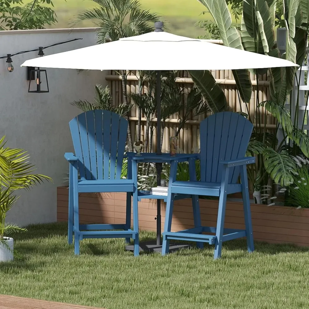 

Tall Adirondack Chairs Set of 2w/ Double Connecting Tray Patio Stools Weather Resistant for Outdoor Deck Lawn Pool Backyard Blue
