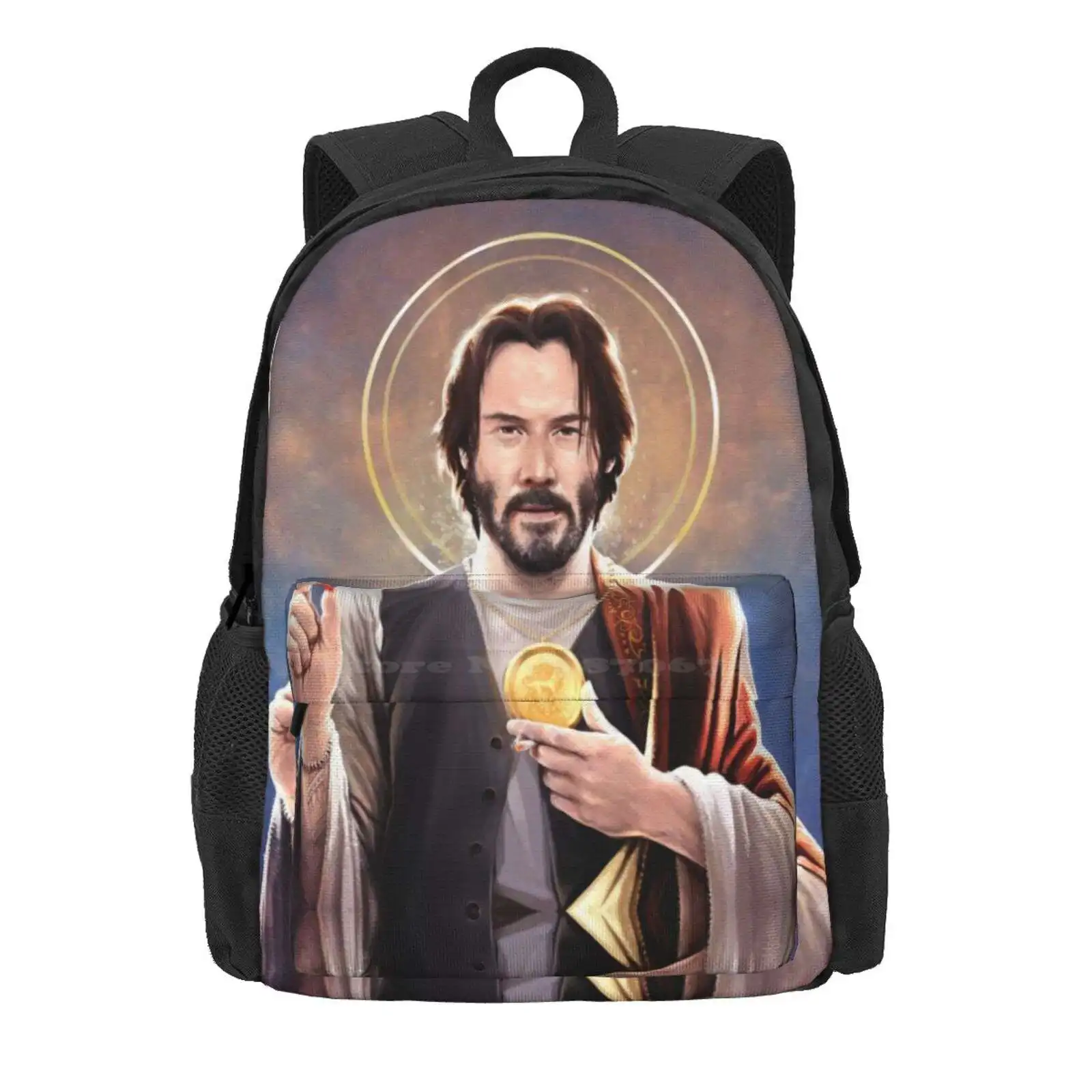 Keanu Reeves, Saint Keanu Of Reeves, Keanu Reeves Original Religious Painting Hot Sale Schoolbag Backpack Fashion Bags Keanu