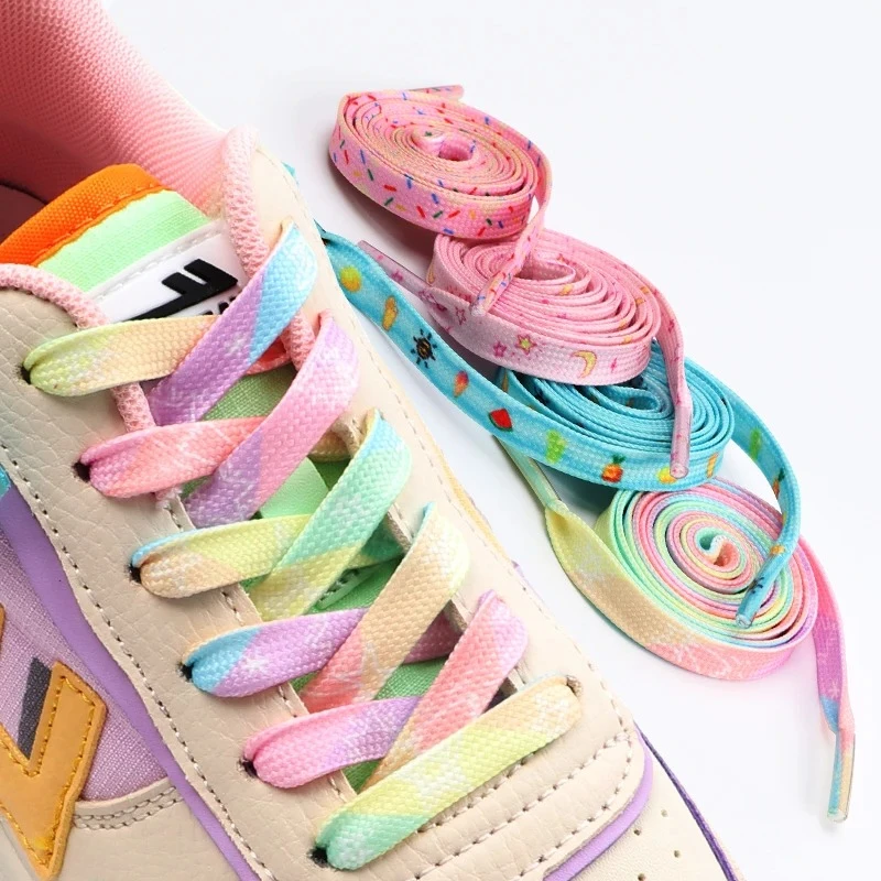 Flache Stern-Frucht-Blumen-Schnürsenkel für Turnschuhe, bunte Cartoon-niedliche Muster-Druck-Schnürsenkel, sportliche, lässige Segeltuch-Schnürsenkel