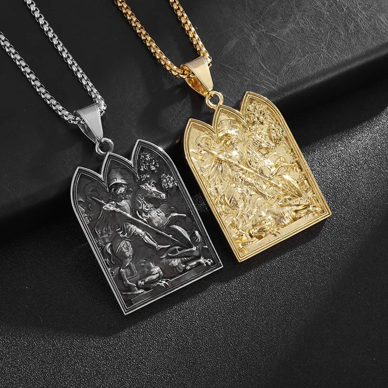 Europe and the United States hip-hop HIPHOP medieval st George's warrior stainless steel pendant necklace - rap jewelry