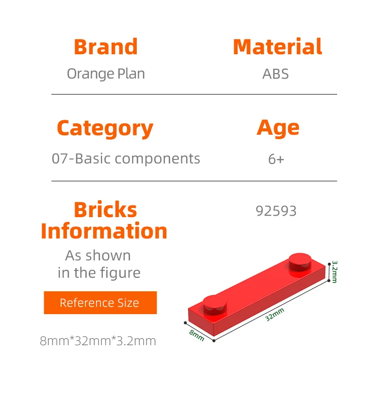 Orange Plan 92593 100g/164PCS 1x4 with 2 Studs without Groove Block Moc Accessories Compatible with Curved Brick DIY Toys For