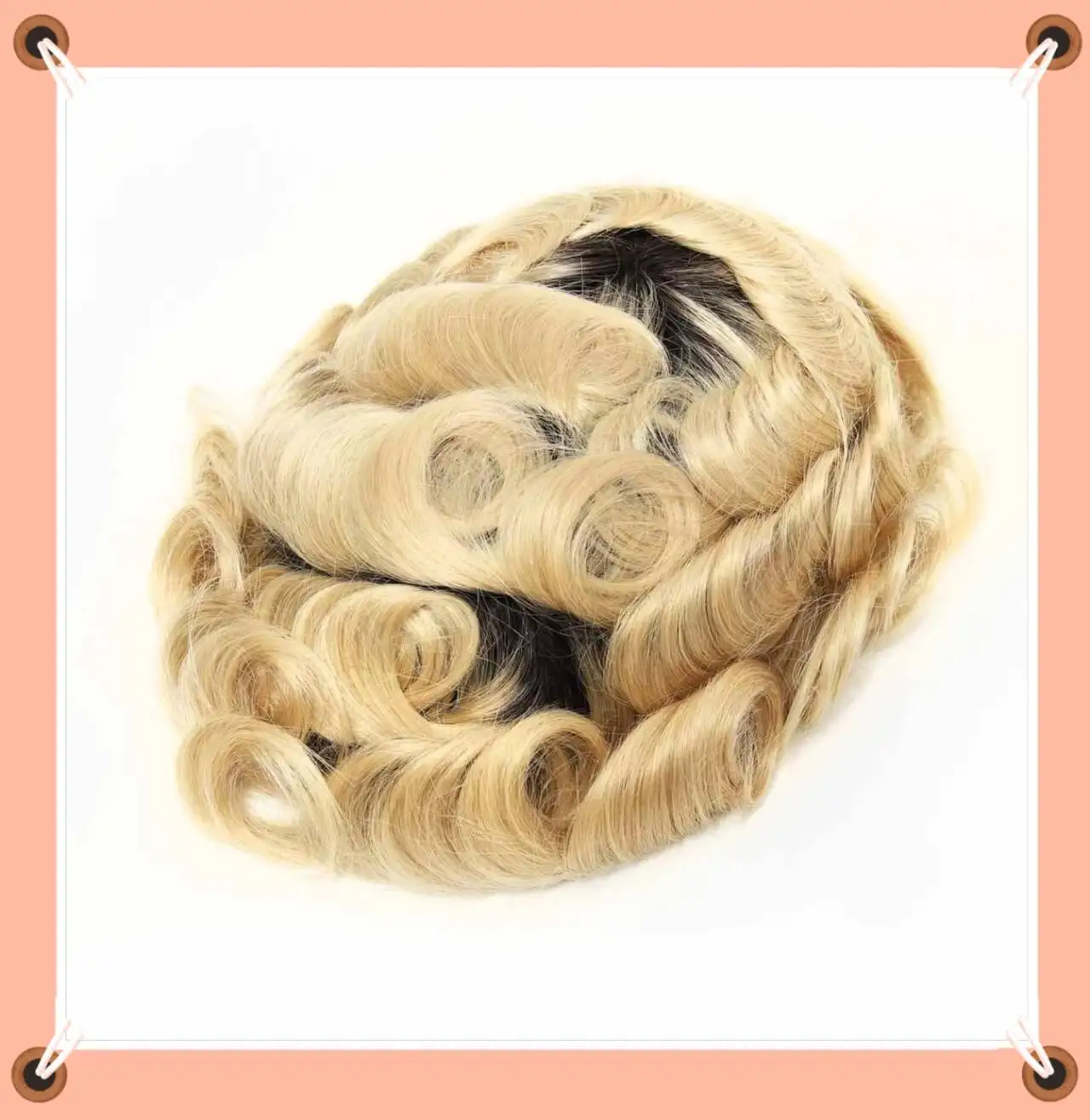 

TUS22 Scallop Front Toupee 0.10mm Blonde And Dark Root Hair Piece Indian Remy Hair Skin Blonde Dark Roots Hair Piece Hair Toupee