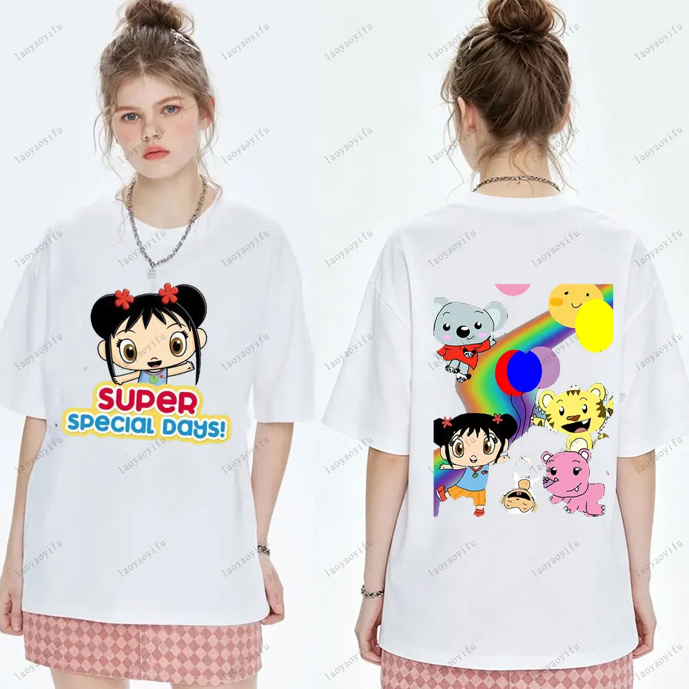 Parents-child Campaign Clothes Ni Hao, Kai-lan! Cartoon Print Round-neck Short Sleeve Summer T-shirt