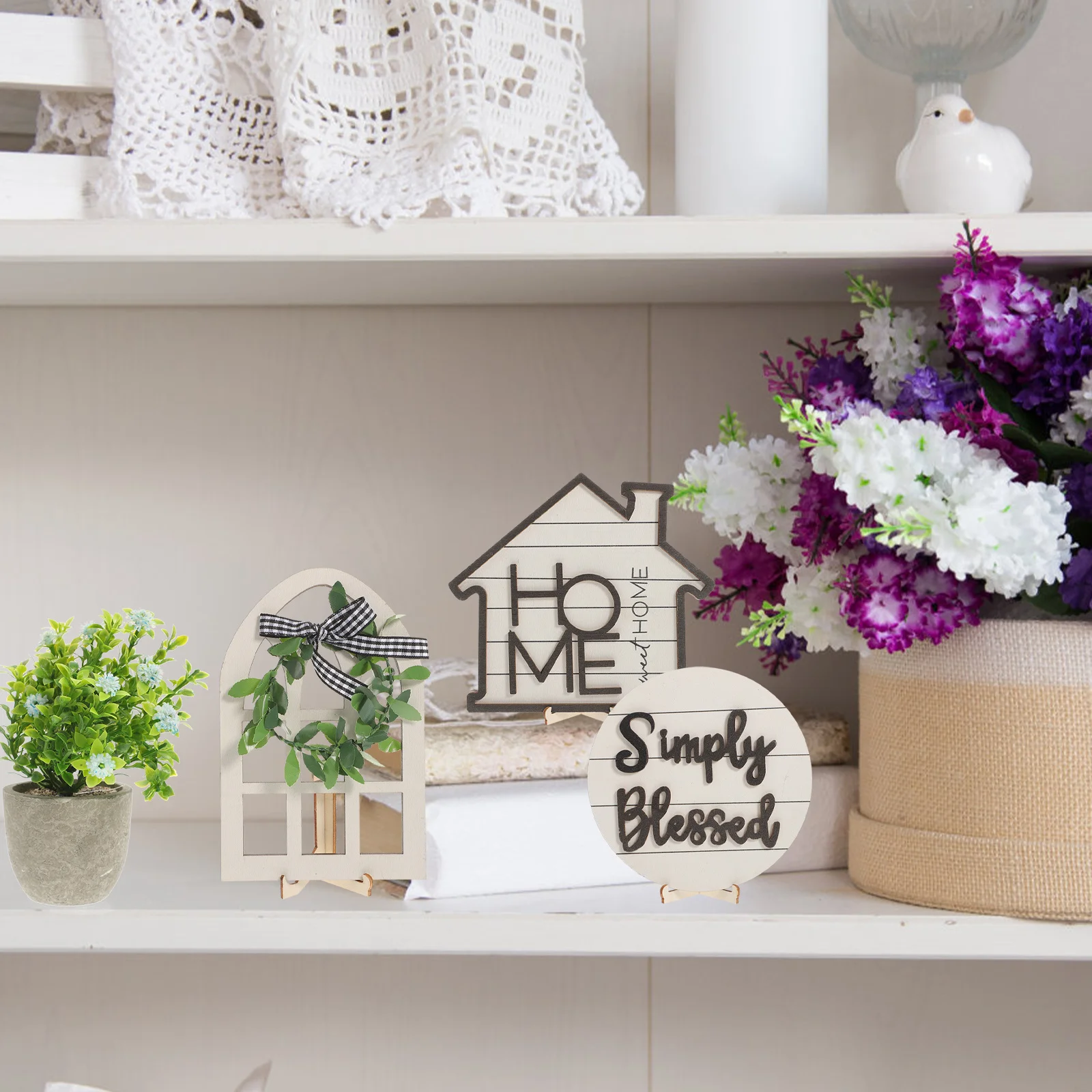 

1Set Farmhouse Tiered Tray Decor Natural Wood Rustic Table Decoration Vintage Country Tray Ornament for Kitchen Tea Bedside