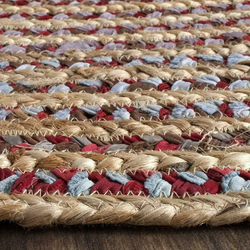 Rug 100% Natural Jute and Cotton Braided Style Runner Rug Living Area Carpet Rug