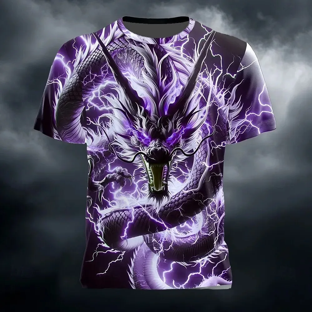 Hot Selling Fashion Lightning Day Terrifying and Domineering Lightning Dragon Pattern 3D Printed T-shirt Street Wear T-shirt