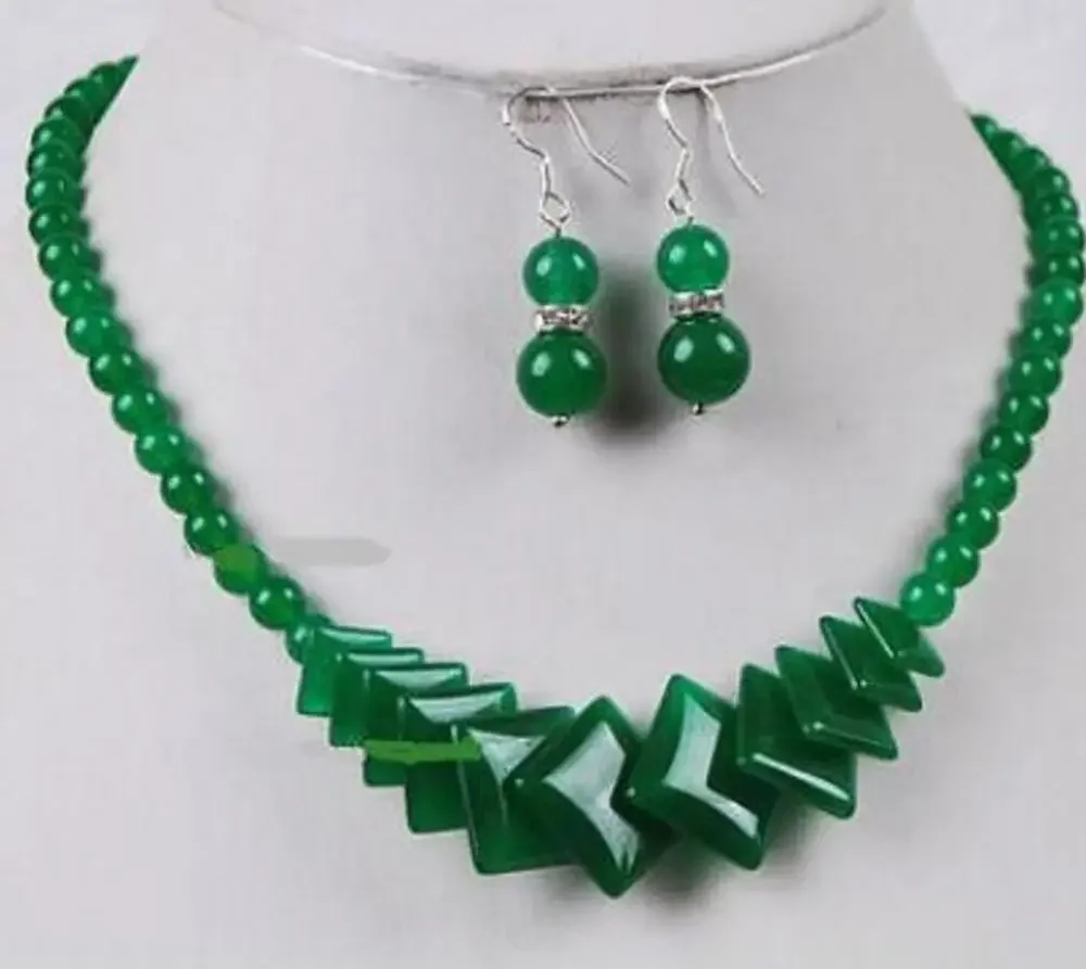 

Новые горячие настоящие натуральные зеленые нефритовые бусины, ювелирные изделия, ожерелье, серьги, комплект 18 дюймов, класс AAA