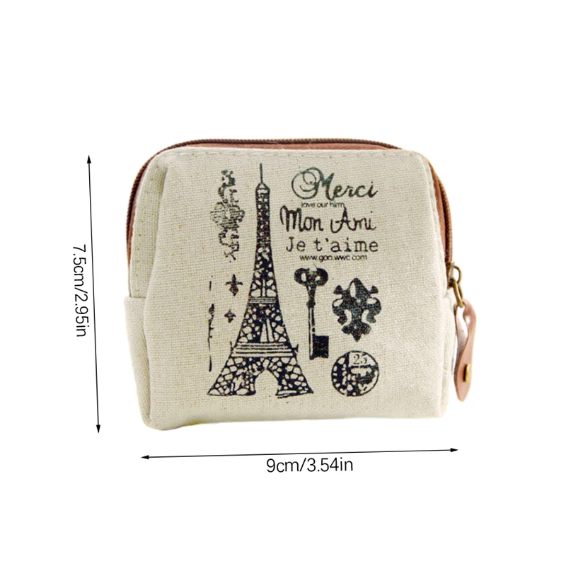 Vintage Paris Coin Purse Korean Small Bag Nostalgic Memory Canvas Coin Bag Urban Simplicity Zipper Wallet Coin Pouch