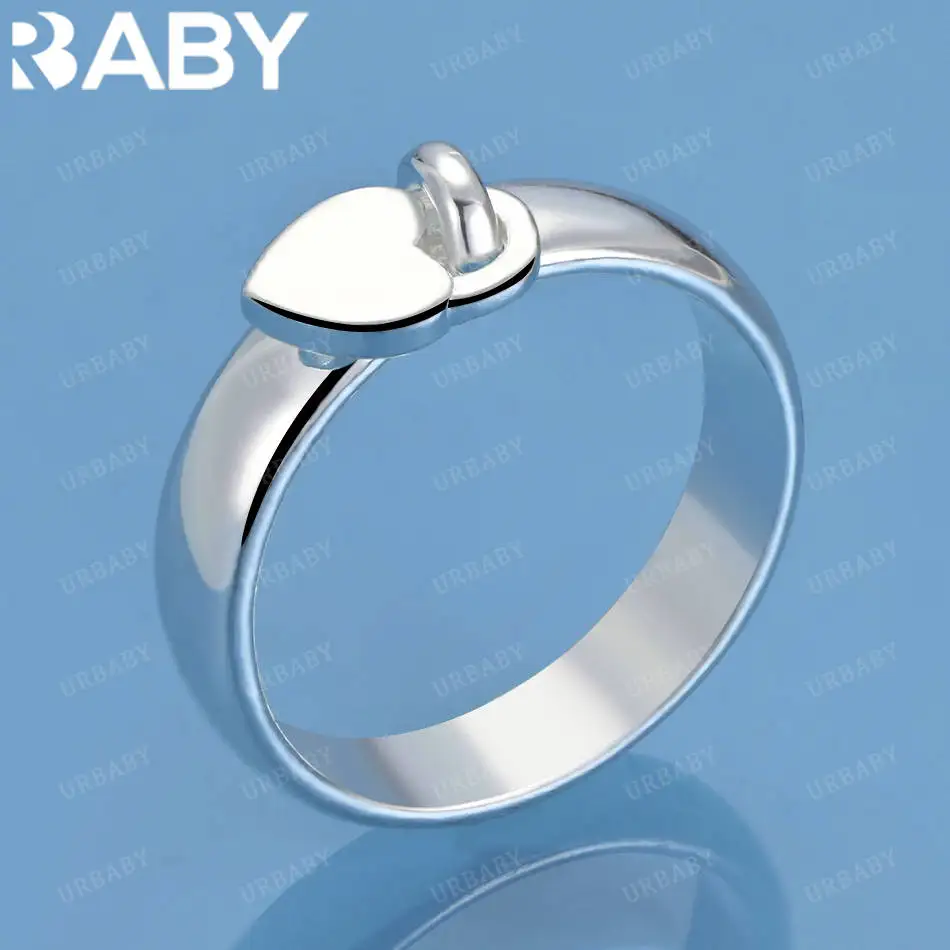

URBABY 925 Sterling Silver Size 6-10 Heart Lock Ring For Women Fashion Jewelry Charm Grace Wedding Engagement Accessories