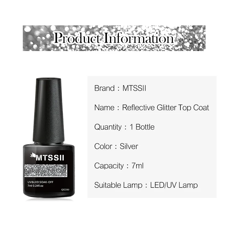 Mtssii 1 Bottle 7ml Reflective Top Coat Function Gel Polish Glitter Silver Holographics Gel Soak Off Nail Art Gel Varnish