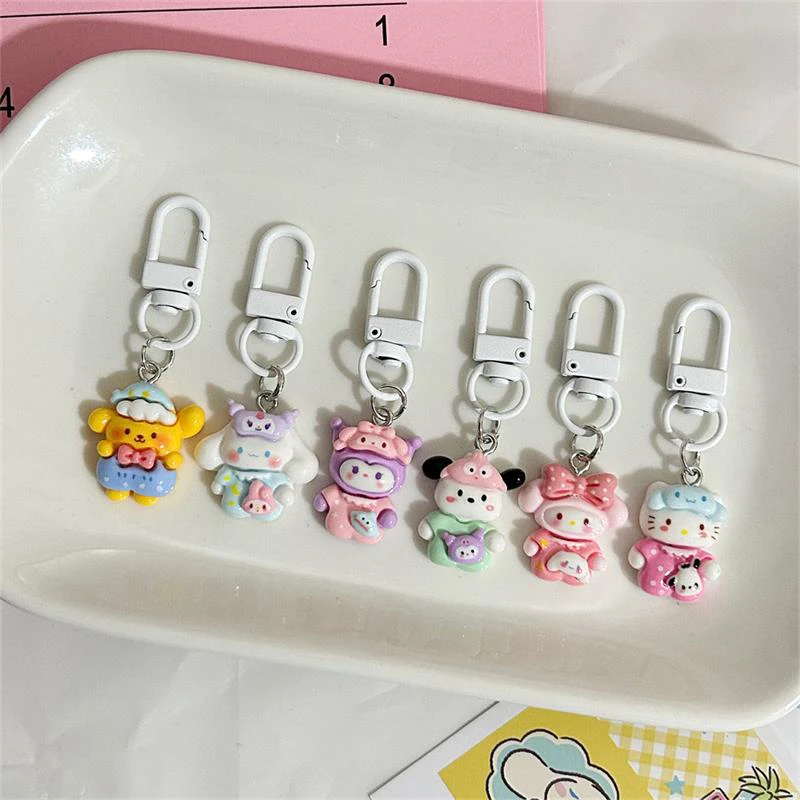 Cute Pajamas Sanrio Keychain Charm Hello Kitty My Melody Kuromi Pochacco Cartoon Girly Heart Bag Pendant Sweet Accessories Gifts