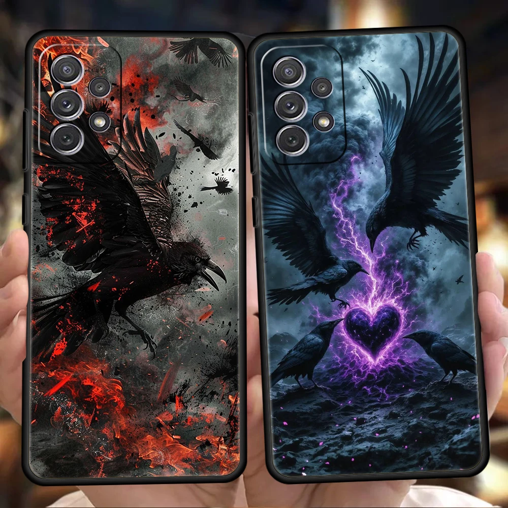 Phone Case for Samsung Galaxy A13 A15 A17 A22 A23 A25 A31 A32 A33 A35 A41 A51 A52 A55 5G Soft TPU Shell Black Raven Present Bags