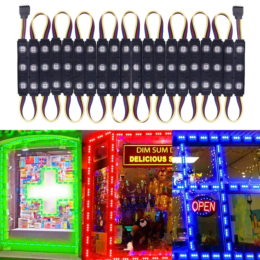 20 pcs/lot LED 5050 3 LED Module 12V Waterproof RGB Color Changeable Led Modules Lighting lnjection Black PCB