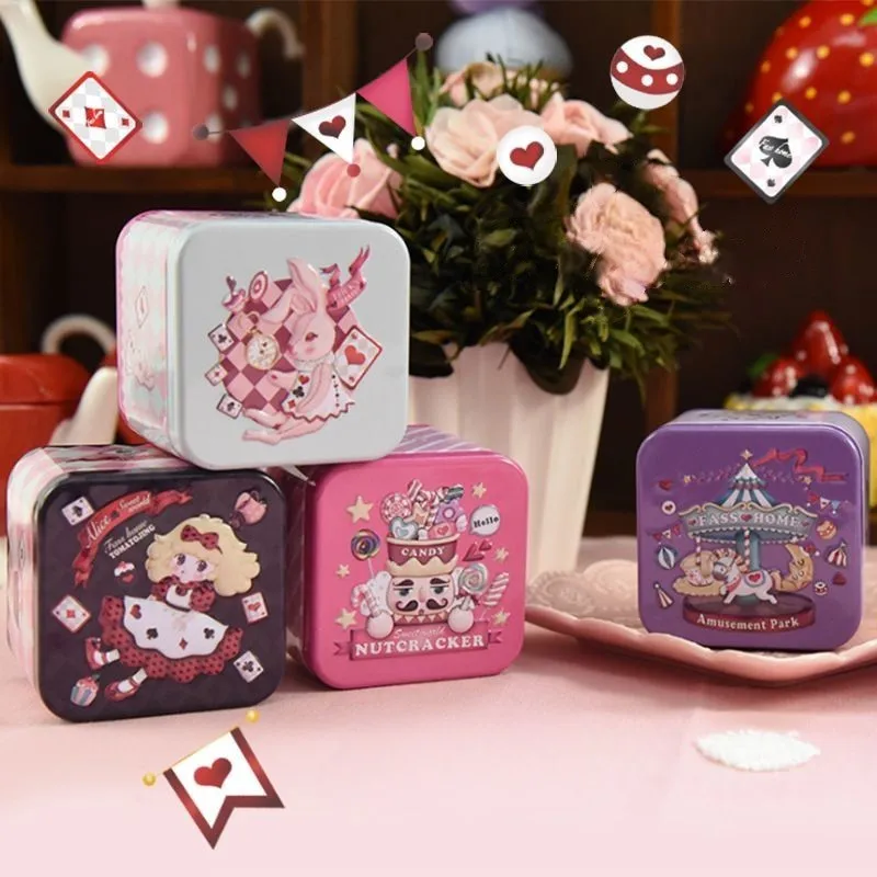 Cartoon Relief Tin Box Square Tinplate Storage Jars Candy Biscuit Tea Storage Container Gift Box For Wedding Baby Shower Party