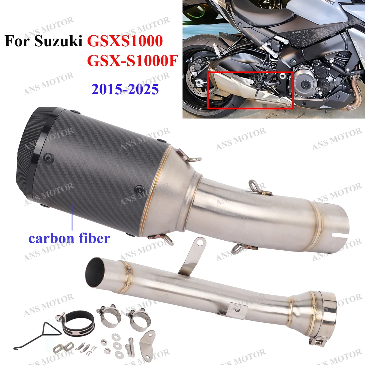 

For Suzuki GSXS1000 GSX-S1000F KATANA 1000 2015-2025 Motorcycle Exhaust Stainless Slip On 51MM Middle Pipe