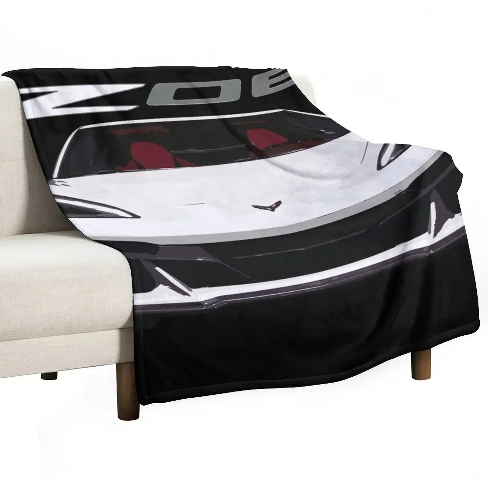 C8 Arctic White Z06 c8r graphic car line art Throw Blanket Bed linens Thins bed plaid valentine gift ideas Blankets