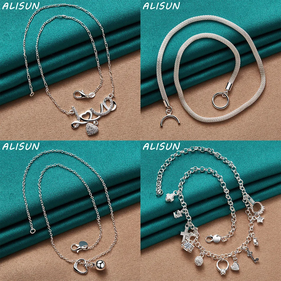 

ALISUN 925 Sterling Silver 45cm Design Necklace For Women Men Charm Trend Birthday Gifts Fashion Party