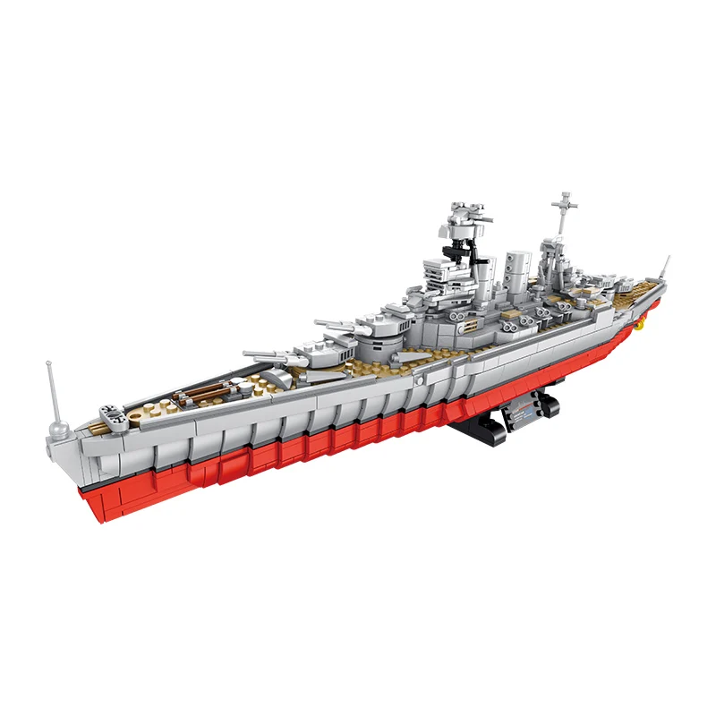 1731PCS WW2 Military Battleship Building Block Decorations Warship Cruiser Frigate Weapon Model Kids Toy Sticker Gift  Brick Set