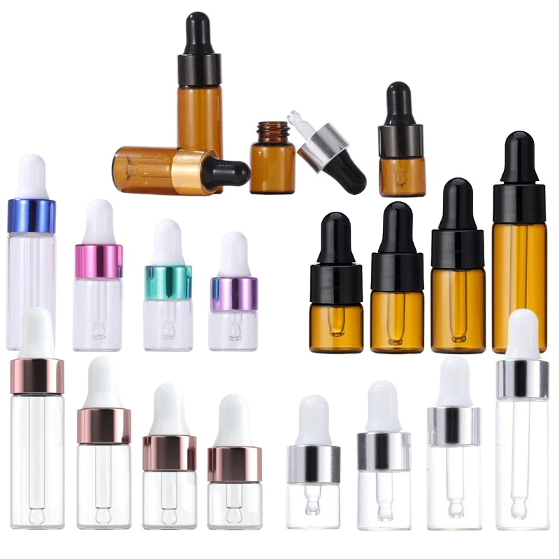 

20/50/100Pcs 1ml/2ml/3ml/5ml Clear Amber Mini Glass Dropper Bottle with Glass Pipette For Essential Oil Aromatherapy Liquid Vial