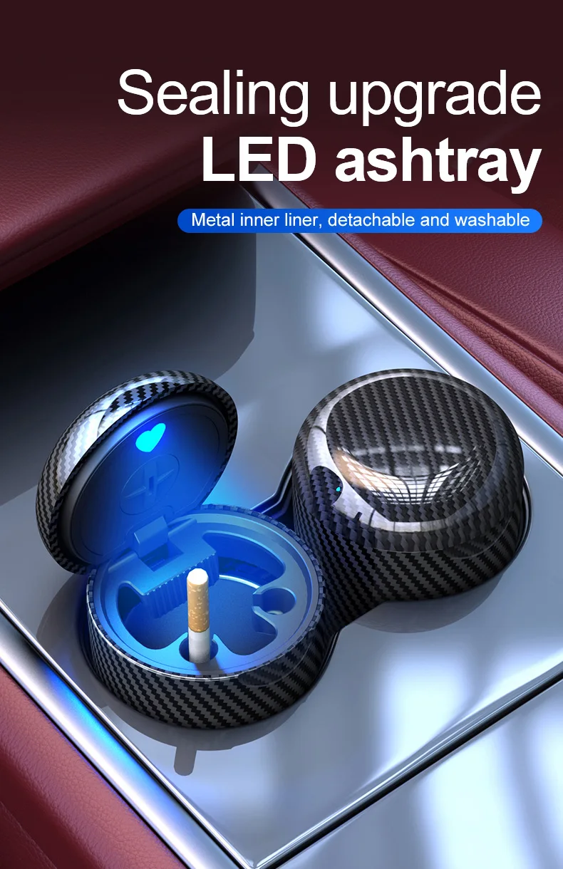 Auto-Aschenbecher, Universeller Ein-Klick-Deckel, Personalisiertes LED-Ambientelicht, Aschenbecher, Auto-Rauchverhinderungs- und Löschbox – Detail 1