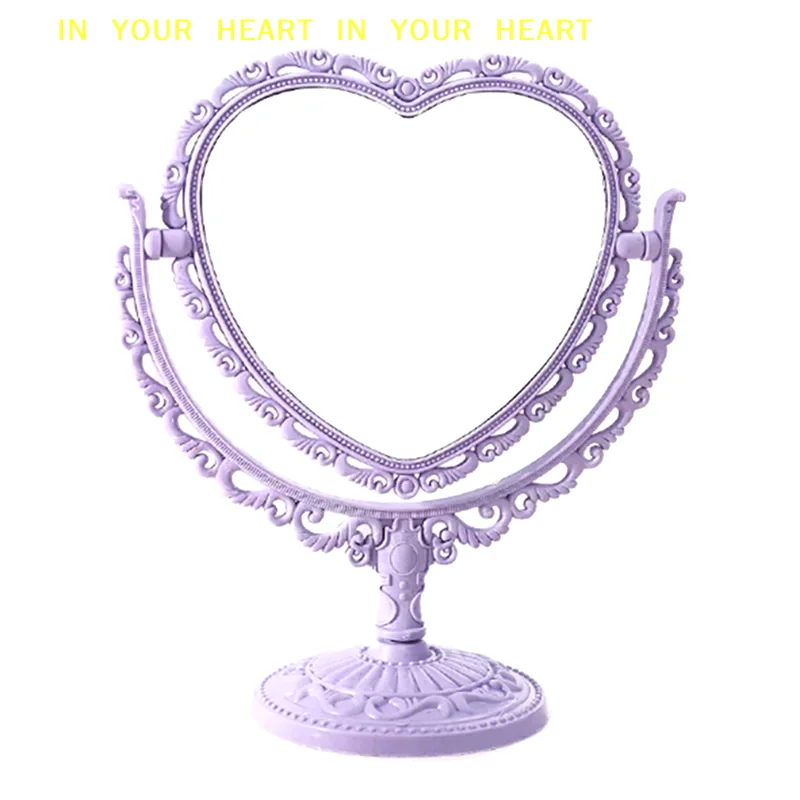 Portable Double-Sided Heart Shape Desktop Makeup Mirror Cosmetic Compact Hand Mirror for Women Vanity Mirror